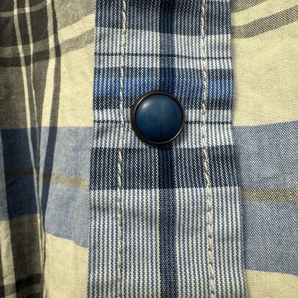 American Rag Long Sleeve Blue Plaid Western Style Button Up Shirt - Size Large - Picture 4 of 5